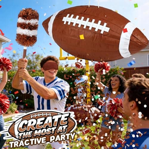 Football Pinata, Large Piñata with a Blindfold, Bat, Rope for Tailgate Party Supplies, Boy Birthday Party, Sport Theme Party Decoration - Thumbnail 6