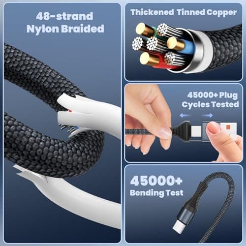 Multi Charger Cable for iWatch Charger, 3-in-2 USB A/C Cord 6FT for iPhone - Thumbnail 4