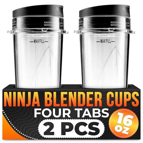 2Pcs Single Serve Blender Cup with Lid - 16 Oz Cup Blender for Smoothies Ninja Blender Cups Replacement - 4 Tabs Single Serving Blender Bottle Lid For Bl770 Bl780 Bl660 Bl740 Nutri Ninja Blenders - Image 1