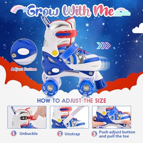 SULIFEEL Rainbow Unicorn 4 Size Adjustable Roller Skates for Girls Boys for Kids Ages 3-5 5-8 6-12 Children Skates Indoor Outdoor - Thumbnail 2