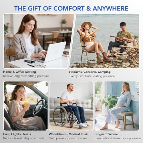 Inflatable Wheelchair Cushion for Pressure Relief - Self-Inflating Seat Pad for Mobility Scooter, Office Chair & Airplane Travel - Portable Cushion for Sciatica & Tailbone Pain Relief (No Pump Needed) - Thumbnail 4