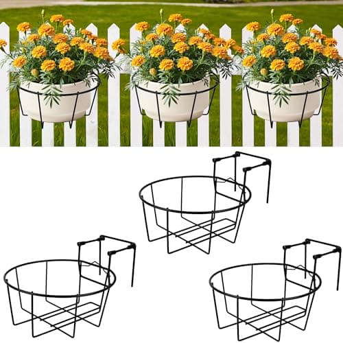 OYMVEKIK Adjustable Hanging Railing Planter, 3 Pack Fit 1.5 to 4.5 Inches Railing, Weather-Resistant Metal Balcony Rail Planters, Work for Outdoor Fence Deck Garden Patio Halloween Christmas Decor - Image 1