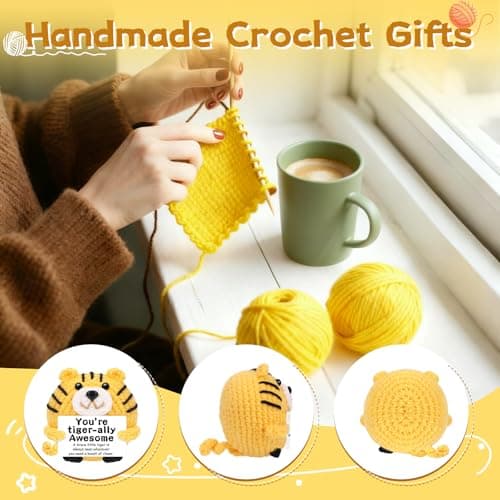 DAFURIET Birthday Valentine Gifts for Women Men: Mini Funny Positive Tiger Crochet Animal Gift for Coworkers, Boss, Dad, Teacher, Friend - Desk Home Decor & Emotional Inspirational Support - Thumbnail 4