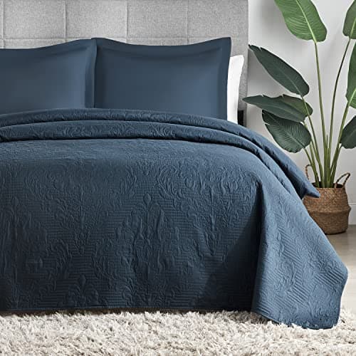 Hansleep Quilt Set Ultrasonic Lightweight Bed Decor Coverlet Set Comforter Bedding Cover Bedspread for All Season Use (Navy Blue, Full/Queen 90x96 inches) - Image 1