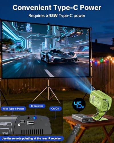 W & O Mini Projector with Wifi and Bluetooth,Built-in Apps,Short Throw Projector with Type-C Power Input & Built-In Speaker for Bedroom,Outdoor,180°Rotatable,Focus Dial,Keystone Correction (Green) - Thumbnail 3