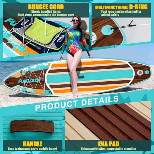 FunWater 10'6×33"×6" Inflatable Stand Up Paddle Board with Premium SUP Paddleboard Accessories, Wide Stable Anti-Slip EVA Deck,Paddle Boards for Adults & Youth of All Skill Levels - Thumbnail 3