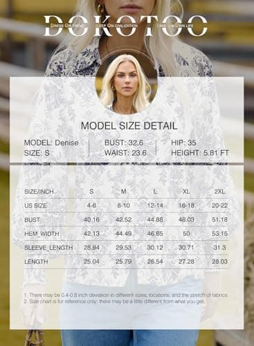 Dokotoo Womens Long Sleeve Tops for Women Work Business Button Down Ladies Blouses and Tops Loose Fit Dressy Allover Floral Print V Neck Office Boho Tunic Top 2026 Trendy Fall Outfits Black Large - Thumbnail 5