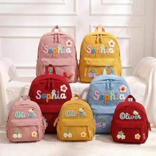 OCFTERY Custom Corduroy Backpacks – Family Matching Set with 3D Name Embroidery, Hand-woven Cotton Rope Handle, Perfect for Birthday Gifts - Thumbnail 3
