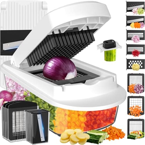 8 Blade All-in-1 Vegetable Chopper Mandoline Slicer with Container, Food Chopper, Onion Chopper, Veggie Cutter for Salad, Kitchen Gadgets Accessories Essentials, White - Image 1