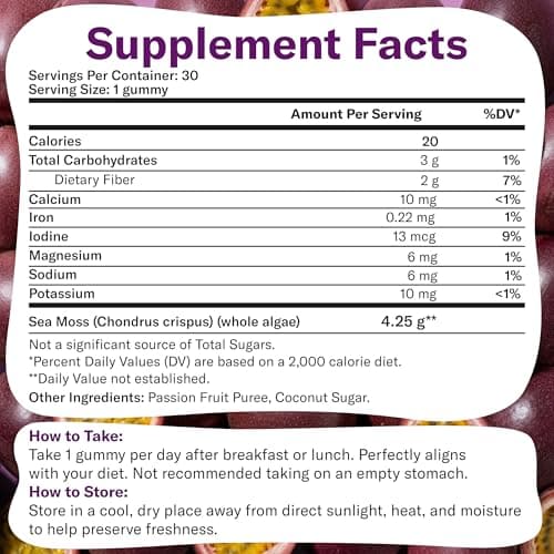 True Sea Moss Gummies – High Potency 4250mg Authentic Sea Moss Gel – Raw & Wildcrafted – Sweetened with Organic Coconut Sugar & Real Passion Fruit Purée – 30 Gummies (30 Servings) - Thumbnail 2