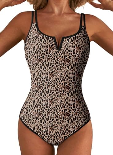 Aleumdr Women's Leopard Printed One Piece Swimsuit Tummy Control Retro Bathing Suit Padded Push Up High Cut Swimwear Black Leopard Medium