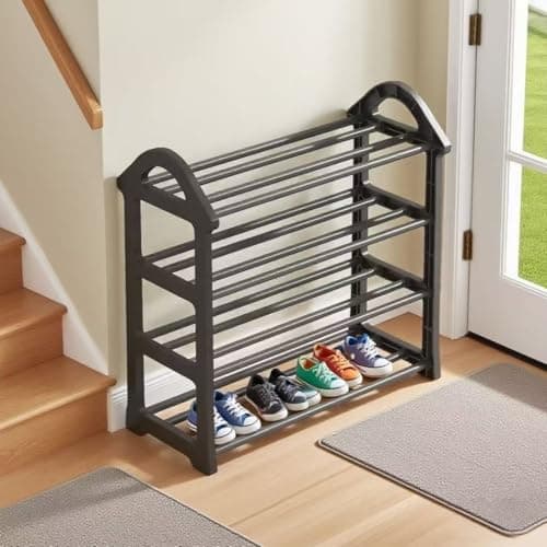 WUSUDUR 4-Tier Metal Shoe Rack Free Standing Storage Organizer for Entryway Closet Garage Dorm Small Spaces, Black - Thumbnail 5