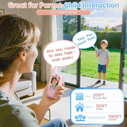 HD Video Walkie Talkies for Kids, 2-Pack Rechargeable Kids Gifts with Camera & Screen, Long Range Kids Walkie Talkies for Boys & Girls Ages 3–12, Toddler Toys for Family Games Indoor & Outdoor Play - Thumbnail 4