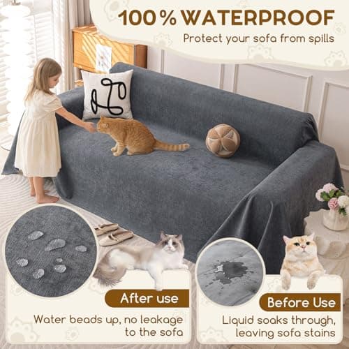 Waterproof Couch Covers for Pets, Couch Protector from Cat Claws, Washable Sofa Covers for 2-3 Cushion Couch, Sectional L Shaped Slipcover Loveseat Furniture Protector for Dogs, 71"x118", Dark Grey - Thumbnail 4