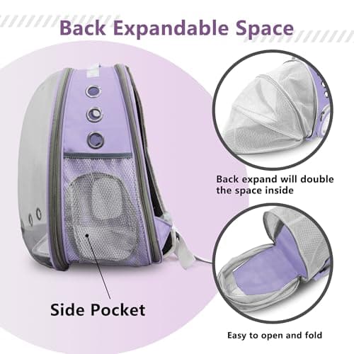 Pet Carrier Backpack Expandable for Cats and Small Dogs, Breathable Anti-Collapse Design, Airline Approved Travel Backpack for Hiking and Outdoor Use (Back Expandable-Purple) - Thumbnail 3