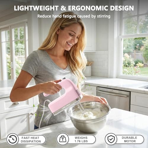 Lord Eagle 9-Speed Digital Hand Mixer Electric Handheld 500W, Pink - Thumbnail 6