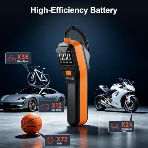 BEVA Tire Inflator Portable Air Compressor, Fast Inflation Bike Pump with Digital Pressure Gauge and LED Light, 150PSI Portable Air Pump for Car Tires, Motorcycle, Bike, Ball - Thumbnail 4