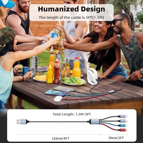 Dual Type-C USB Multi Charging Cable with 2 USB-C/IP/Micro Port, 4 in 1 Chargers for Multiple Devices, Travel Essentials USB Cable Phone Charger Cord for iPhone 17 16 15 14/Android/Tablet/iPad(5FT) - Thumbnail 6