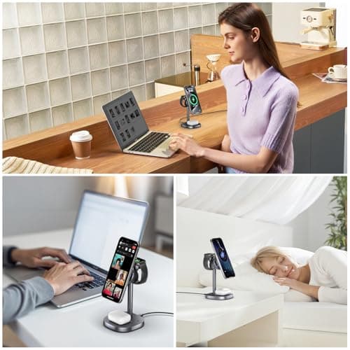 3-in-1 Magnetic Wireless Charging Stand, rotatable Wireless Charger with Heat Dissipation Function, Qi2 Certified 15W Charger, Compatible with iPhone 17-12 Series, Apple Watch and AirPods. - Thumbnail 5
