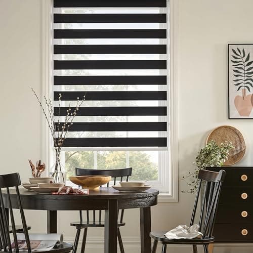 GHV Zebra Blinds for Windows Corded Blackout Dual Layer Privacy Shades Light Control for Day and Night Home Office (Black, 28 in (W) x 64 in (H)) - Image 1
