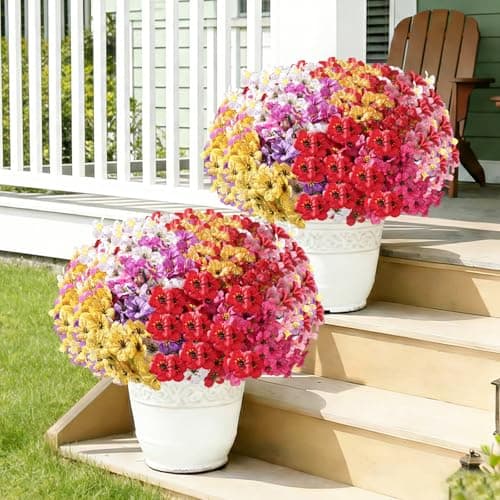 Powbrace 22 Pack Artificial Flowers for Outdoor Indoor Fake Plants, Faux Silk Flowers for Outdoors Outside Front Porch Hanging Planter Window Box Garden Spring Decoration(Multi-Colour) - Thumbnail 2