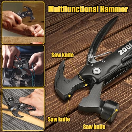 ZOOI Gifts for Men, 12 in 1 Hammer Multitool Camping Accessories, Mens Gifts for Dad, Birthday Gift for Men, Husband, Boyfriend, Grandpa, Tools Gadgets, Dad Gift for Mens Who Have Everything - Thumbnail 4