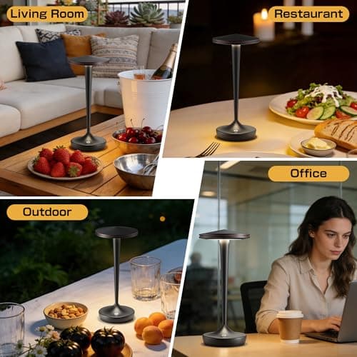 JALVDE Cordless Lamp Rechargeable LED Table Light,48Hrs Battery Operated Table Lamp,Potable Lamp with Stepless Dimming and Waterproof Lamp for Kitchen,Dining,Shower,Outdoor Patio,Camping (2Pblack) - Thumbnail 6