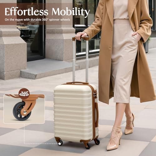 Coolife 3 Piece Luggage Set Carry On Suitcase with Hardside Durable TSA Lock Spinner Wheels (Apricot White, DB/TB/20) - Thumbnail 4