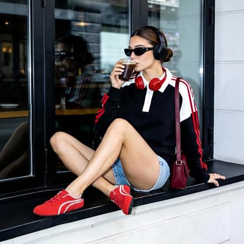 QIY Sneakers for Women Casual Red Women's Fashion Sneakers Comfortable Red Walking Tennis Shoes Slip on Fall Cute Shoes 2026 Size 11 - Thumbnail 6