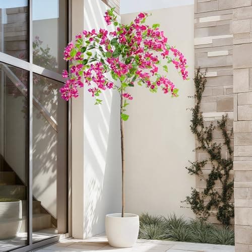 Erimda 6FT Artificial Bougainvillea Tree Artificial Tree Tall Potted Fake Bougainvillea Trees for Outdoor Indoor Lifelike Potted Faux Plants with Wood Trunk and Flowers Office Wedding Home Decor - Thumbnail 4
