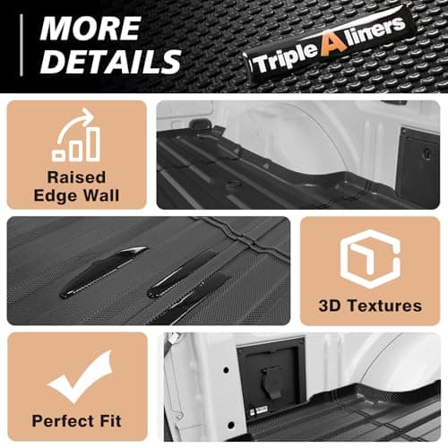 TripleAliners Truck Mat Compatible with 2024-2026 Ford F150 & Lightning 5.5FT Accessories, Truck Bed Mat Heavy Duty Custom Fit All Weather Protection TPE Pickup Liner - Thumbnail 5