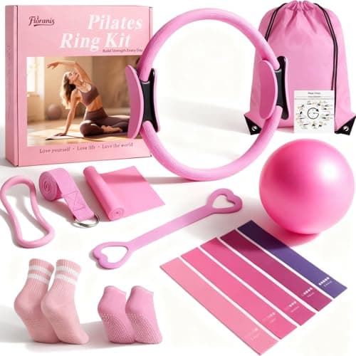 Floranis Home Pilates Essentials Kit for Women Pink Ring and Ball Pilates Set Equipment, Magic Circle with 5 Resistance Bands Premium Accessories Kits for Starter Toning Workouts at Home - Image 1