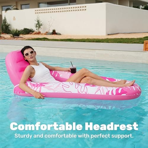 SLOOSH Pool Lounge Float Adult, Inflatable Pool Floats Lounger Raft Floaties Water Floating Recliner Chair with Cup Holders Foot Rest Swimming Floaty, Pink - Thumbnail 6
