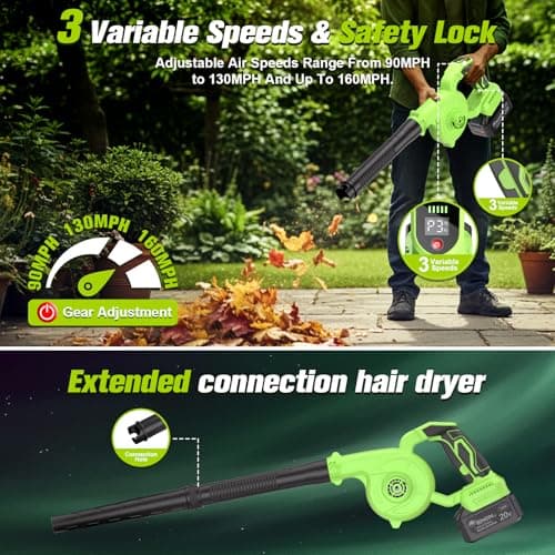 Brushless Electric Cordless Leaf Blower with Battery and Charger, 3 Speed Mode, Lightweight Cordless Blower for Blowing Leaves, Patio Cleaning, Blowers for Lawn Care and Dust - Thumbnail 5