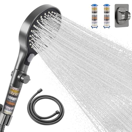 Dycoony Filtered Handheld Shower Head with Hose and Holder, 5.1" Large High Pressure Shower Wand with 2 Extra Filters, Matte Grey Showerhead Set for Hard Water, 3 Spray Modes & One-Key Pause - Image 1