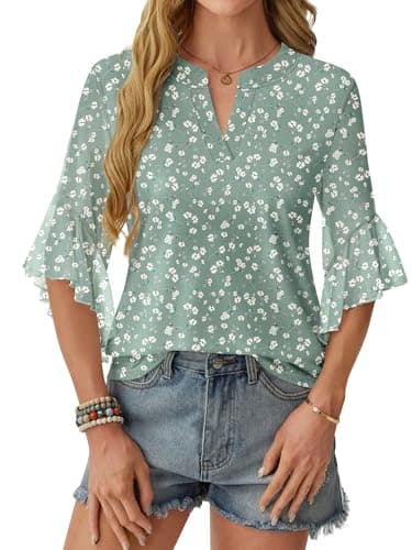 GKBK Womens 3/4 Sleeve Tops Dressy Casual Business Work Blouses Office Wear Professional Ladies Shirts Interview Formal Flowy 2025 Fall Outfits Green L - Thumbnail 2