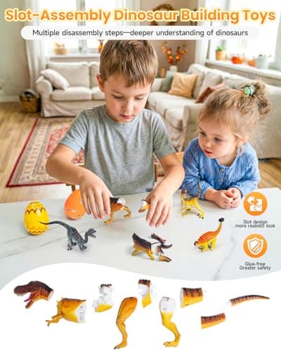 8Pack Dinosaur Building Toys for 3 4 5 6 7 8 Year Old Kids,Slot-Assembly Realistic Dinosaur Building Blocks with Easter Egg for Easter Basket Stuffers,Valentine's Day,Easter Gifts for Girls,Boys - Thumbnail 4
