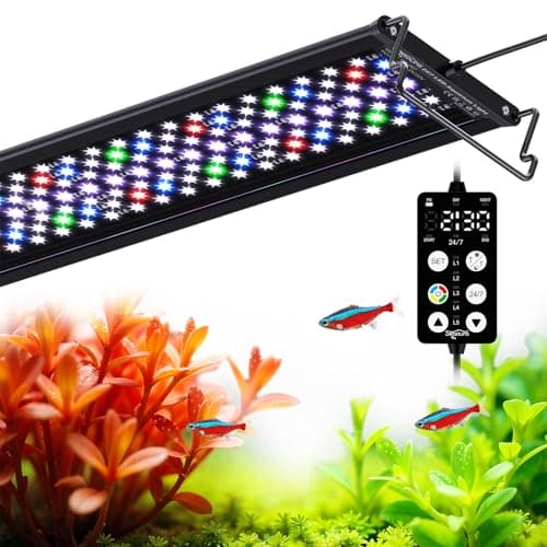 SEAOURA LED Aquarium Plant Light, 24/7 Custom Timer, Power-Off Memory, 7-Row LEDs 30-36in Full Spectrum Fish Tank Lights, 8 Colors, 20 Brightness, Day & Night Cycle, Adjustable Mount for Freshwater - Image 1