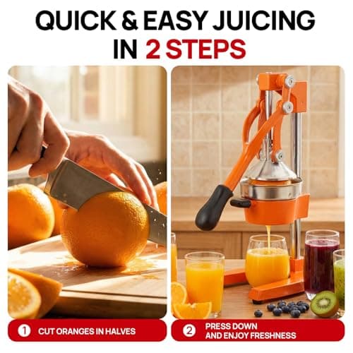ARINOO Kitchen Cast Iron Citrus Juicer,Manual Hand Press Orange Juicer,Heavy Duty Countertop Squeezer for Lemon,Orange, Easy to Use & Clean（Orange) - Thumbnail 5