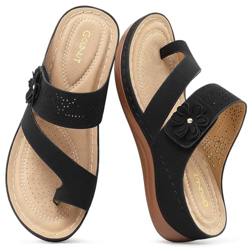 Goldnut Sandals for Women Wedge Shoes: Comfortable Orthopedic Sandals Dressy Summer Flip Flops Wedges Black Size 10 - Image 1