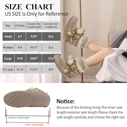 Forfoot House Slippers, Warm Soft Plush Lining Slippers Boots for Women Indoor Anti-Slip Shoes Soft Sole Lace Pom Pom Bedroom Booties Furry Boots Beige Size 9-10 - Thumbnail 6