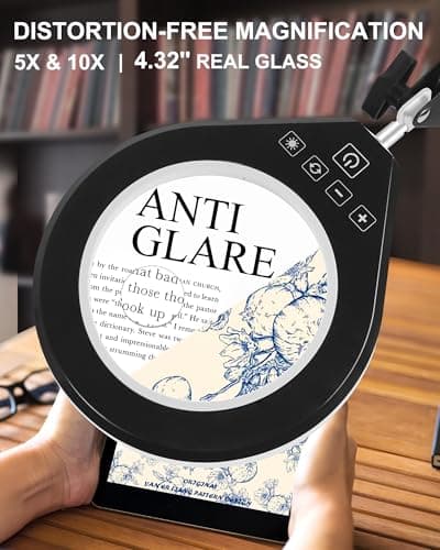 10X & 5X Magnifying Glass with Light, Ultra Long Swing Arm, 5 Colors & 10 Brightness, Real Glass Lens Large Magnifying Lamp for Craft Painting Workbench Jewelry Making Hobby Close Work (White) - Thumbnail 2