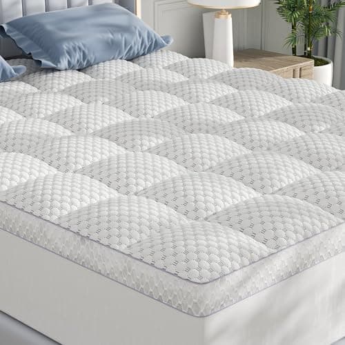 BEDELITE King Mattress Topper 3 Inch Thick Mattress Pad, Plush Pillow Top Bed Cover with Elastic Deep Pockets Up to 6-24 Inch, Shredded Memory Foam Filling (White) - Image 1
