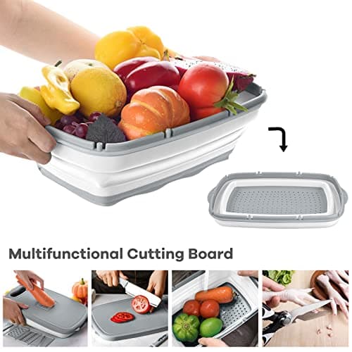 HI NINGER Collapsible Cutting Board with Colander, 9-In-1 Multi Chopping Board Kitchen Vegetable Washing Basket for Camping Gifts Camping Accessories for RV Campers - Thumbnail 3