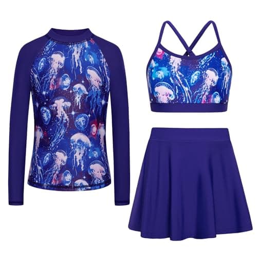 Seanrui Rash Guard for Girls Swimsuit 3 Pieces Tankini Swimsuits with Swim Shirt UPF 50+ 5-6 Years Blue Gradient - Image 1