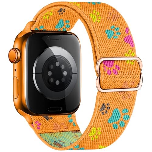 XynkoreX Paw Stretchy Bands Compatible with Apple Watch Band 40mm 41mm 38mm 46mm 44mm 45mm 42mm 49mm Women Men, Water-Resistant Solo Loop Elastic Sport Straps for iWatch Series 11 10 9 8 7 6 5 4 3 SE Ultra (Orange Color Paw, 38MM/40MM/41MM/42MM(Series 11 10))