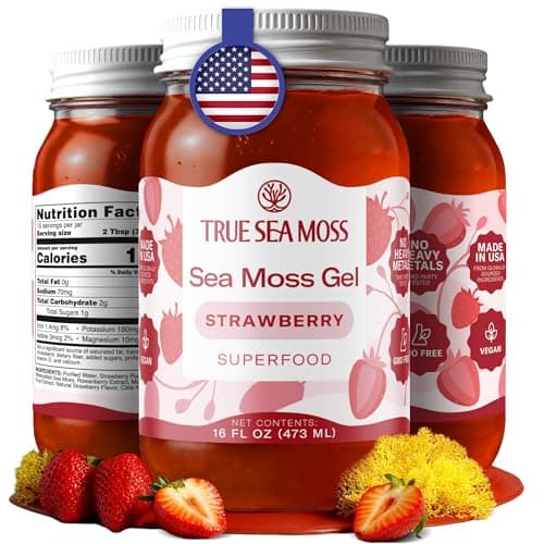 TrueSeaMoss Sea Moss Gel – Made in USA – Wildcrafted Seamoss, Fruits & Jarred Vegetables – Strawberry, Pack of 1 (Labels may Vary)