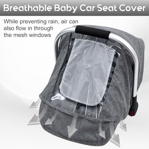 Baby Car Seat Rain Cover, Waterproof Carseat Cover with Transparent Window, Breathable Infant Car Seat Weather Shield for Girls Boys, Anti-Collapse Canopy Covers for Doona - Thumbnail 3