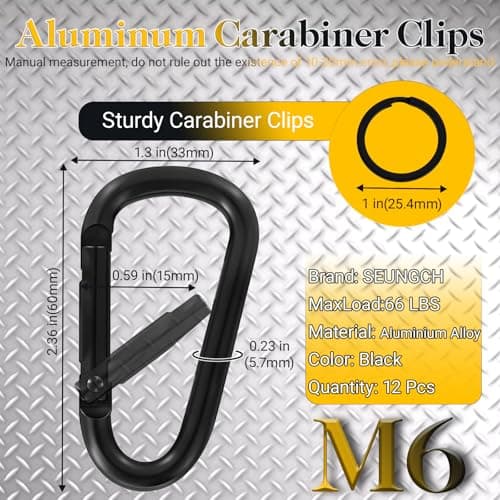 2.36" Inch Heavy Duty Aluminum D Carabiner Clips & Key Rings, 50 Pcs Black Corrosion Resistant Keychain for Keys, Outdoor Sports, Hiking, Camping, Fishing & Hanging Gear - Thumbnail 2