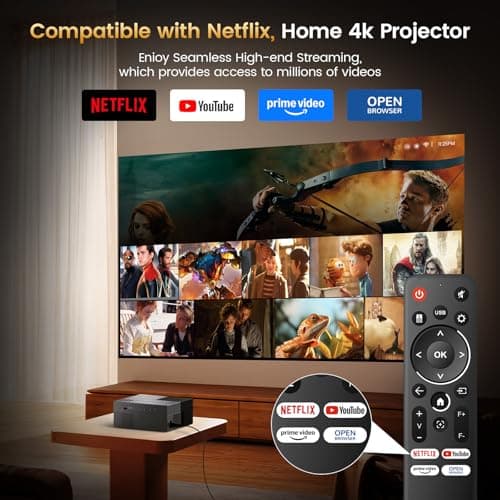 4K Projector with Built-in Apps, 1500 ANSI/Compatible with Netflix/Dolby Audio Smart Projector with WiFi 6 and Bluetooth 5.3,Outdoor Movie Proyector for Home Theater Gift for Her/Him - Thumbnail 2